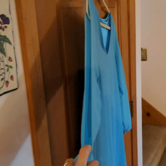 Aqua Amoin Long Open Sleeve Cold Shoulder Chiffon V Neck Tunic Blouse Size M - Picture 4 of 6